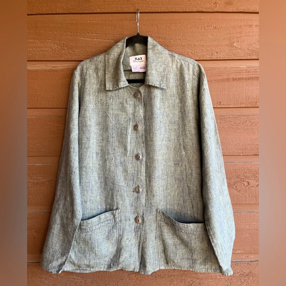 FLAX 100% Linen blazer by Joanne Engelhart. Oversized Small.